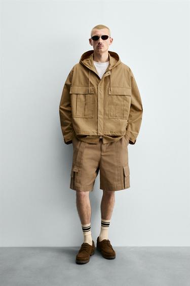RELAXED FIT HOODED JACKET - Dark beige by Zara - Image 0