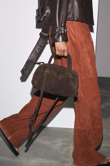 BOLSO PIEL BOWLING - Chocolate de Zara