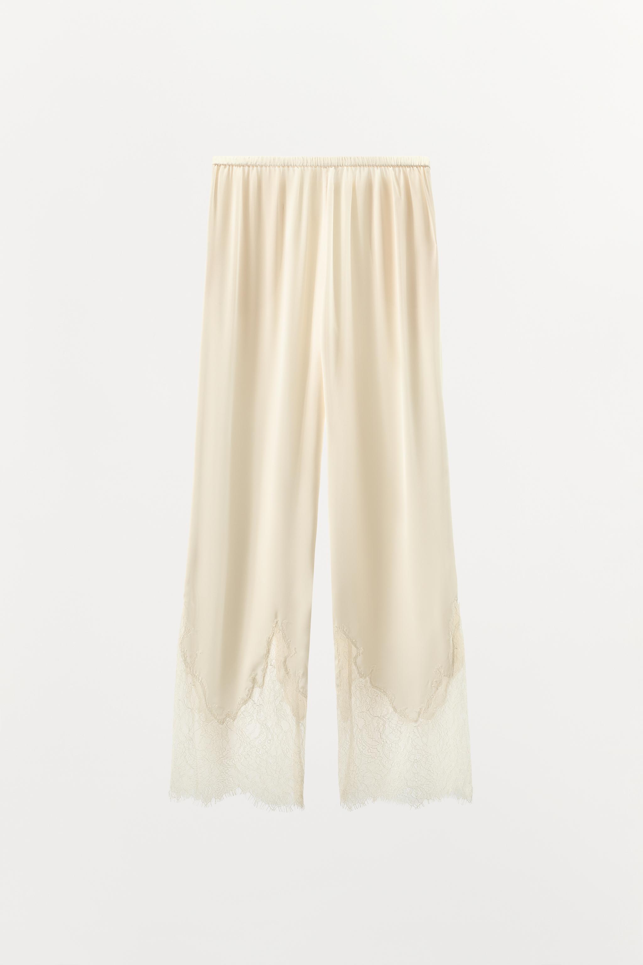 SATIN EFFECT LACE PANTS