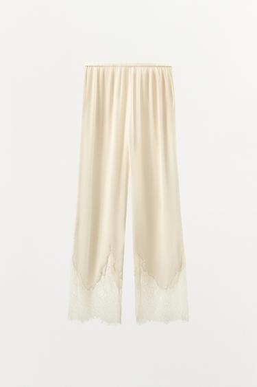 PANTALON SATINÉ DENTELLE - Écru de Zara - Image 6