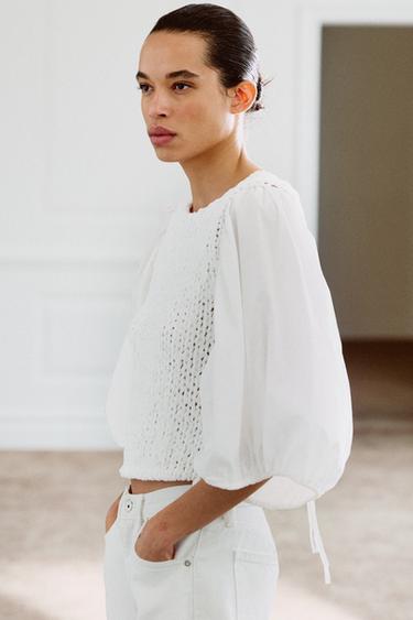 KNIT COMBINED BLOUSE - White by Zara