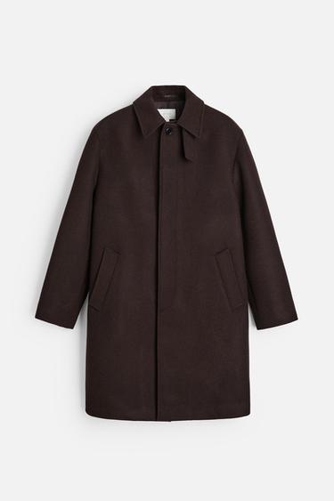 ABRIGO 100% LANA - Chocolate de Zara