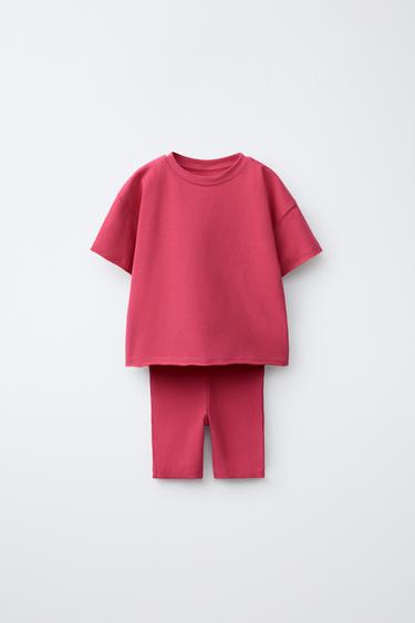 RIBBED CYCLING SHORTS AND T-SHIRT SET - Strawberry by Zara - Image 0