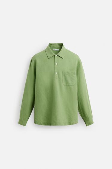 CAMISA POLO LINO - ALGODÓN - Verde claro de Zara