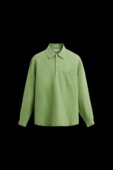 CAMISA POLO LINO - ALGODÓN - Verde claro de Zara - Imagen 0