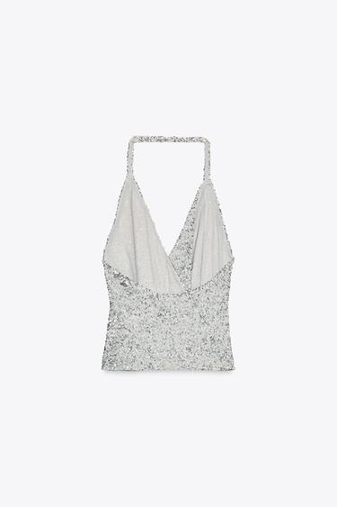 GATHERED SEQUIN TOP - Silver by Zara - Image 7
