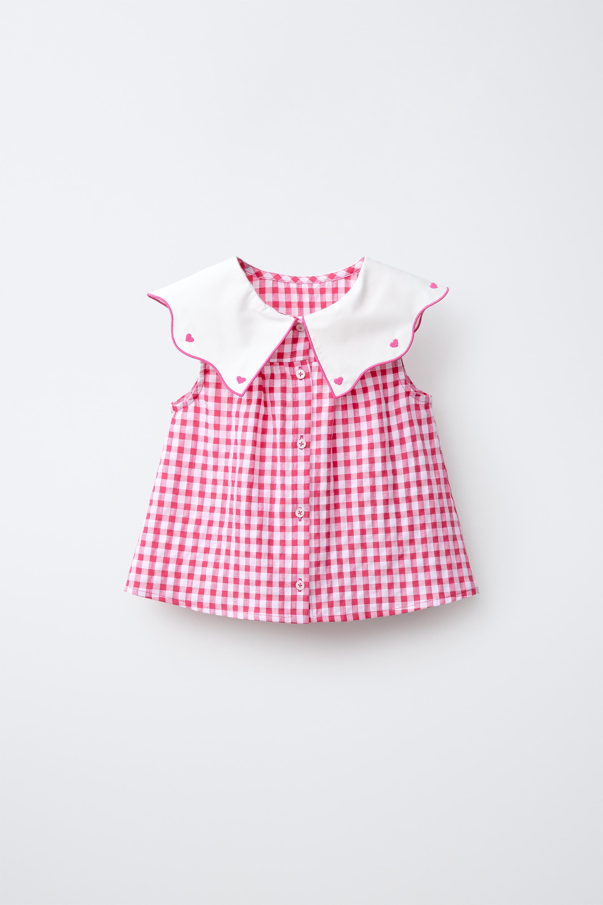 EMBROIDERED COLLAR GINGHAM SHIRT