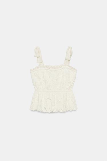 TOP ROMANTIQUE EN MAILLE À NŒUDS - Écru / Beige de Zara - Image 4