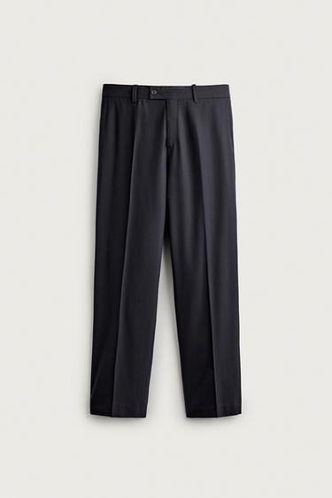 PANTALÓN TRAJE ESTRUCTURA ESPIGA CON LANA - Marino de Zara