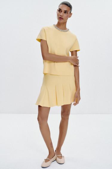 FALDA MINI PUNTO TABLAS - Amarillo claro de Zara