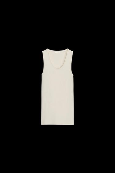 ÄRMELLOSES T-SHIRT AUS BAUMWOLLE UND MODAL - Butterfarben von Zara - Bild 0