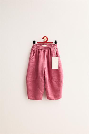 ZARA TIMELESS - PANTALÓN BALLON CORTES 100% LINO - Rosado de Zara