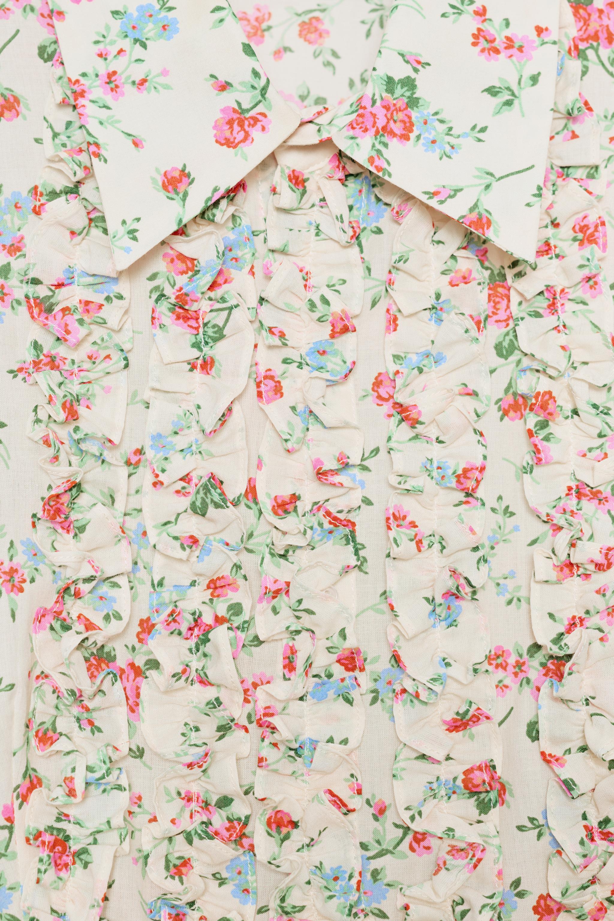 RUFFLED FLORAL PRINT SHIRT