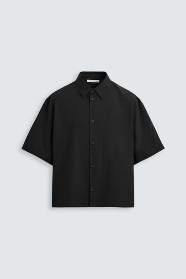 CAMISA JACQUARD ALGODÃO - LINHO - Preto da Zara