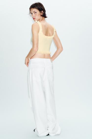 RIBBED TOP WITH RUFFLES - Light yellow by Zara - Image 3