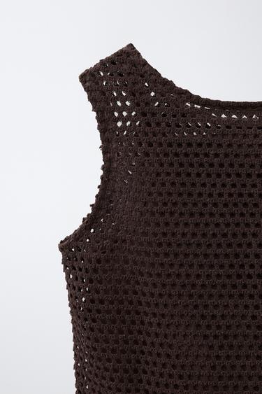 FLORAL CROCHET KNIT TOP - Brown by Zara - Image 3
