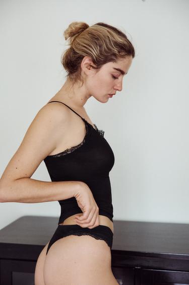 LACE STOCKING THONG - Black by Zara