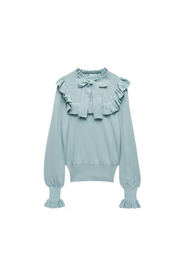 KNIT SWEATER WITH RUFFLES AND BOW