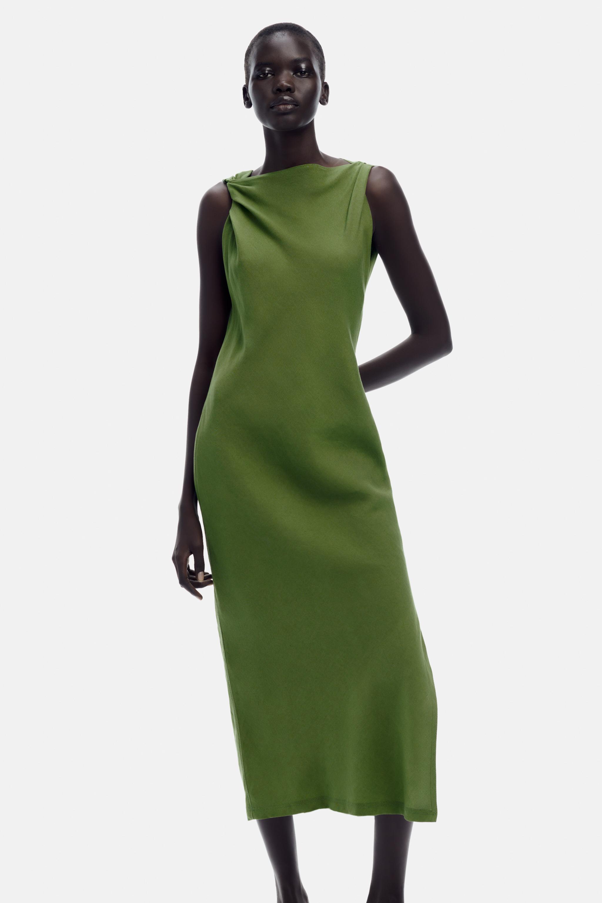 Green linen hotsell dress zara