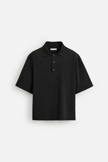 Zara FLOWY POLO SHIRT - Black