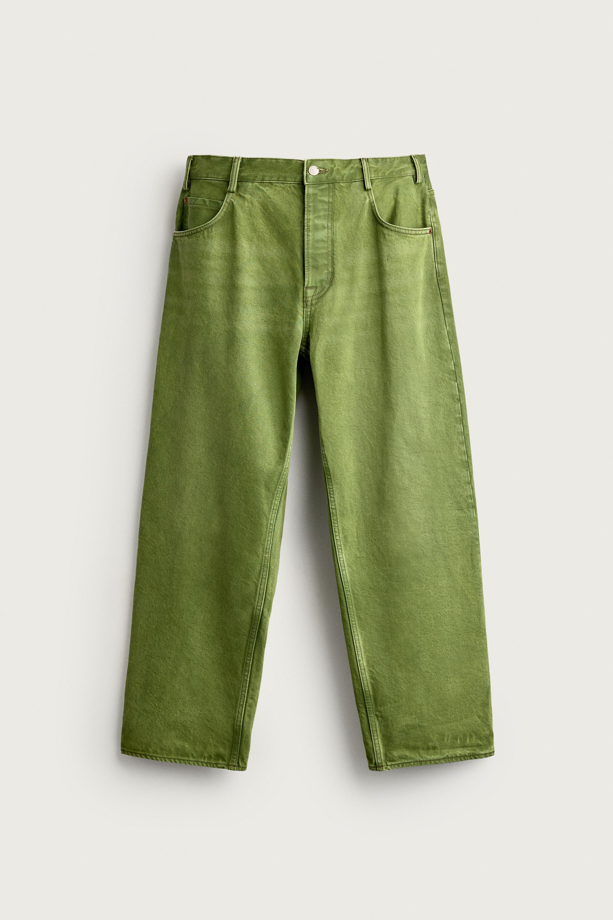 WASHED STRAIGHT-FIT JEANS — Green