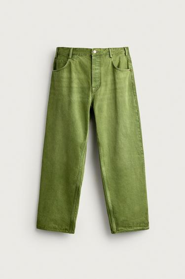 Zara WASHED STRAIGHT-FIT JEANS - Green