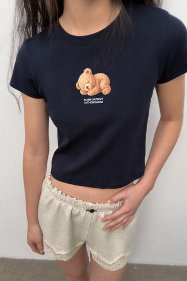 BEAR SHORT SLEEVE T-SHIRT - Dark navy by Zara - Image 1
