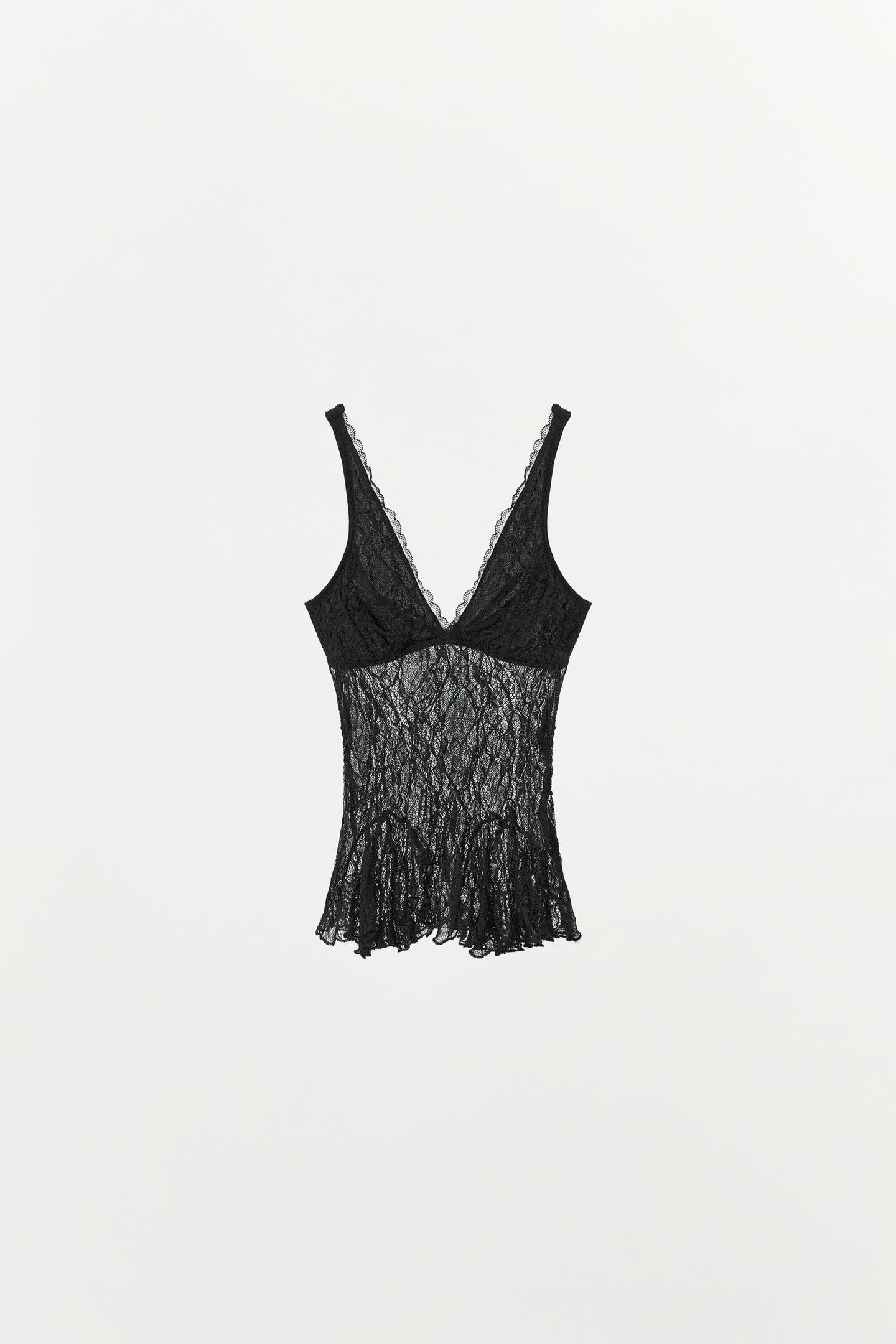 Женский топ Zara Lace Tank Top, цвет: Чёрный — фото 2