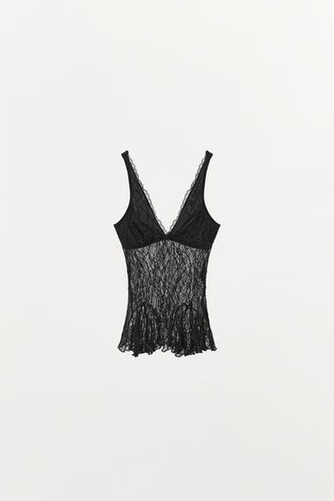 Lace Tank Top — Black 2