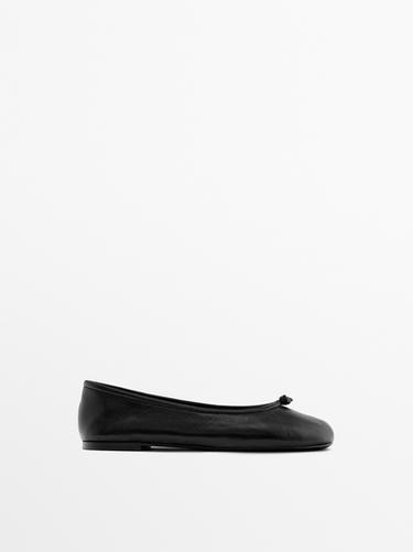 Zara Leather ballet flats with knot - Black