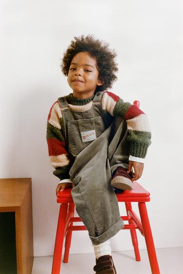 LONG CORDUROY DUNGAREES WITH LABEL - Green by Zara