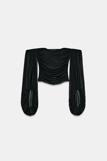 Zara FLOWY STRAIGHT NECK TOP - Black - Image 0
