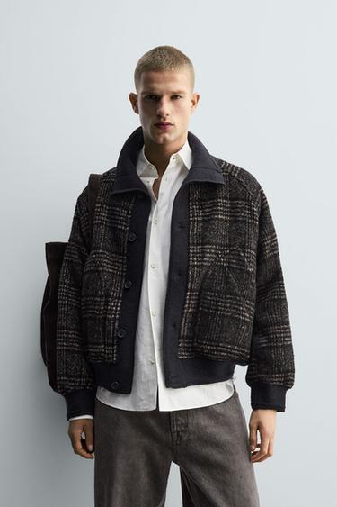 CONTRAST COLLAR RIBBED JACKET - Black / Brown by Zara - Image 1