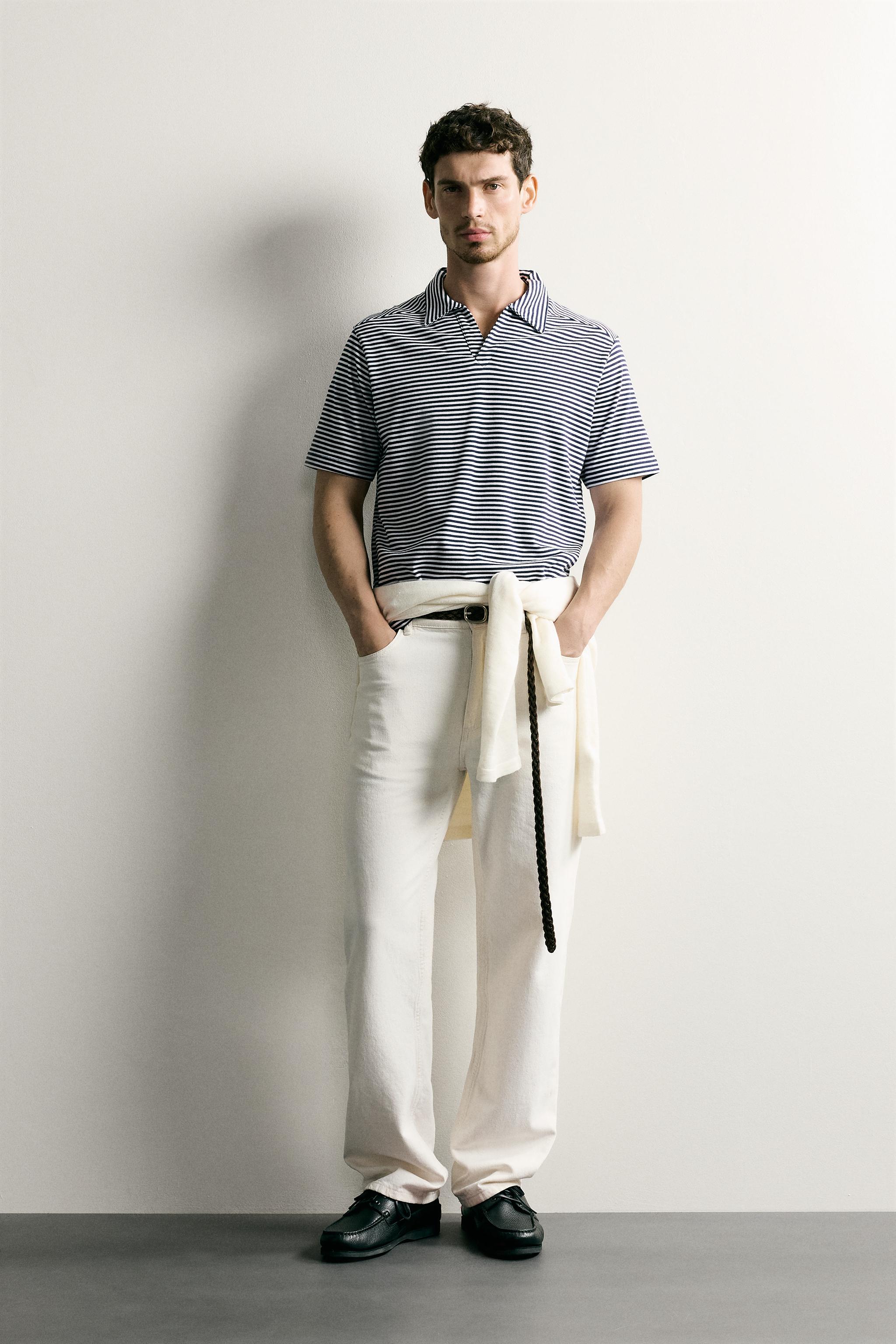 Zara REGULAR FIT ÇİZGİLİ POLO T-SHIRT görsel 7