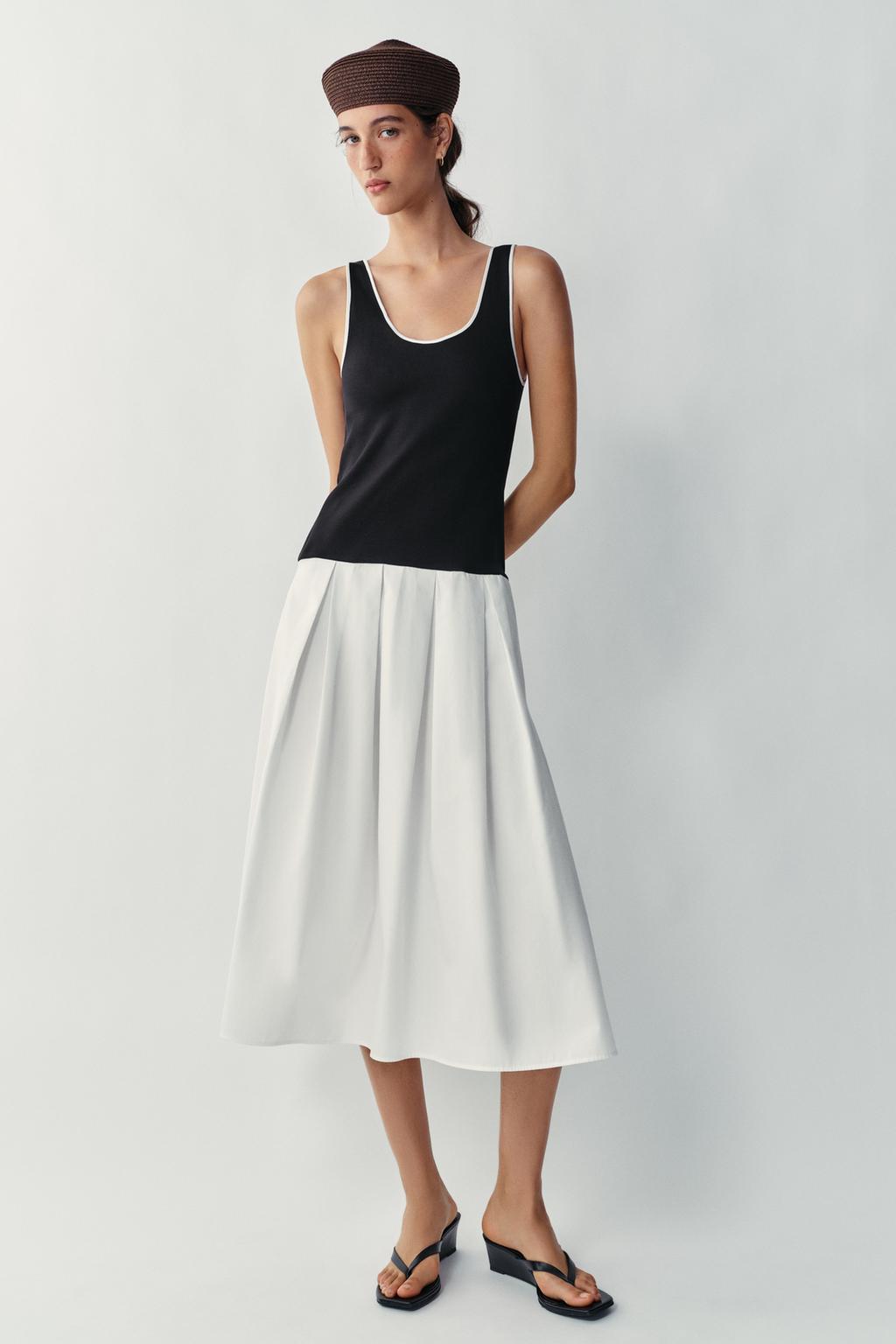 POPLIN CONTRAST MIDI DRESS