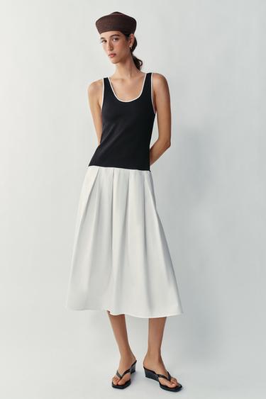 KOMBINIERTES POPELIN-MIDIKLEID - Schwarz / Weiß von Zara