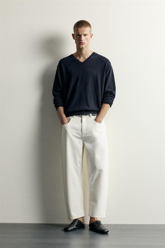 TAPERED WIDE-LEG JEANS - Oyster-white by Zara - Image 0