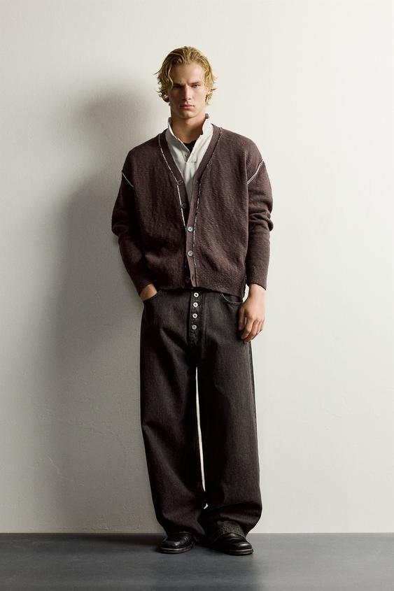 PRINTED RELAXED FIT CARDIGAN - Brown by Zara - Image 0