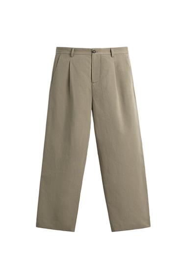 Zara LIMITED EDITION PLEATED STRAIGHT FIT PANTS - Light khaki