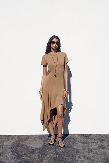 Zara ASYMMETRIC WASHED DRESS - Dark tan