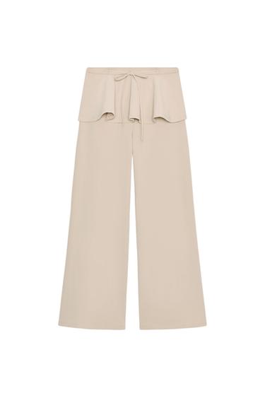 WIDE-LEG TROUSERS WITH WAIST FRILL - Beige by Zara