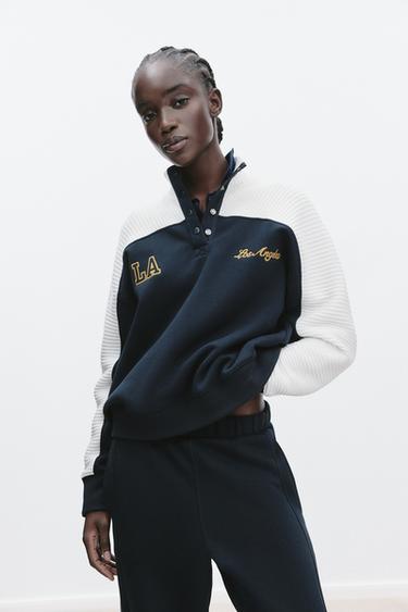 CONTRAST CHUNKY KNIT SWEATSHIRT - navy by Zara - Image 2