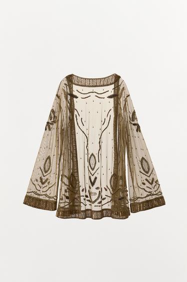 CHAQUETA BORDADOS ABALORIOS LENTEJUELAS - Oro de Zara