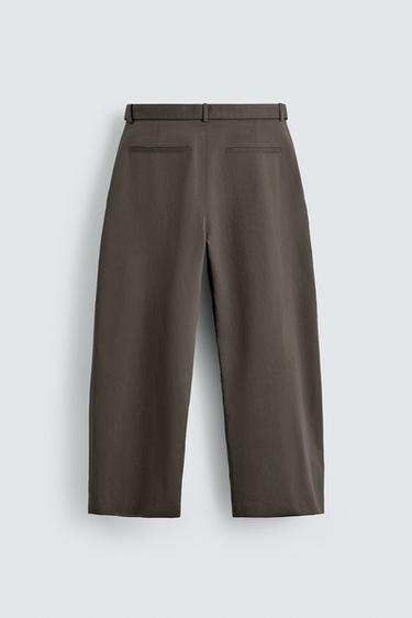 PANTALON COUPE LARGE AVEC CEINTURE - Gris taupe de Zara - Image 7