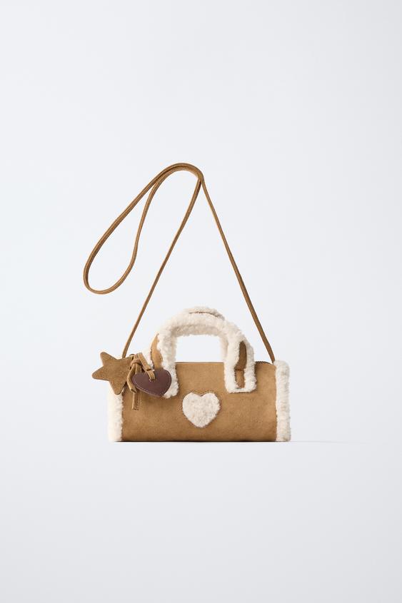 Zara SHEARLING BAG WITH CHARMS - Brown - Image 0