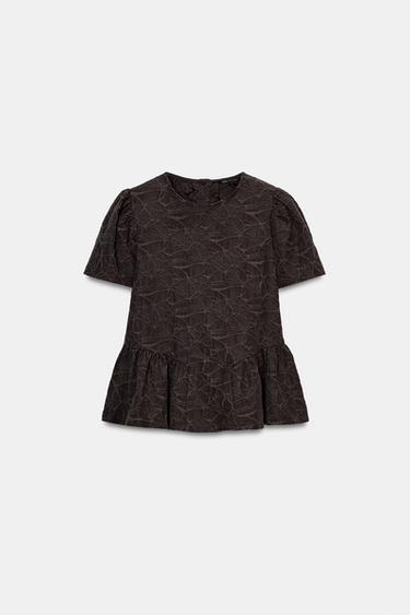 Zara BALLOON PEPLUM TOP - Brown