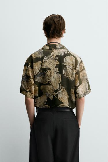 STRAWBERRY PRINT 100% RAMIE SHIRT - Khaki by Zara - Image 2