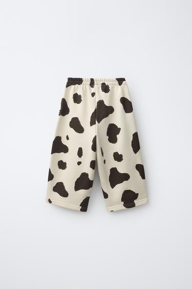 COW PRINT SWEATPANTS — Ecru / Brown 2