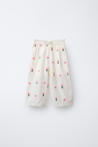PANTALÓN CULOTTE FLORES BORDADAS - Crudo de Zara