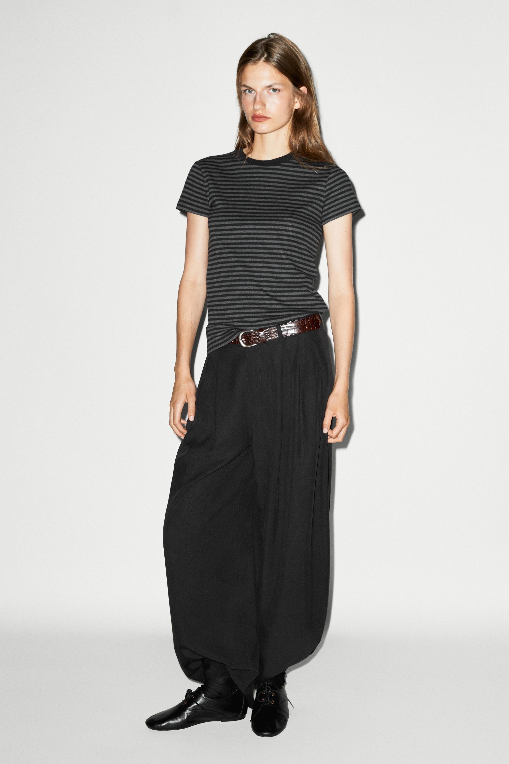 Ribbed striped short sleeve T-shirt